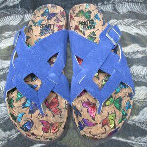 Muk Luk Foil Butterfly Cork Bottom Sandals Sz. 8